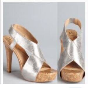 Diane Von Furstenberg  Zia Metallic Crisscross Cork Platform Sandals  Size 7.5
